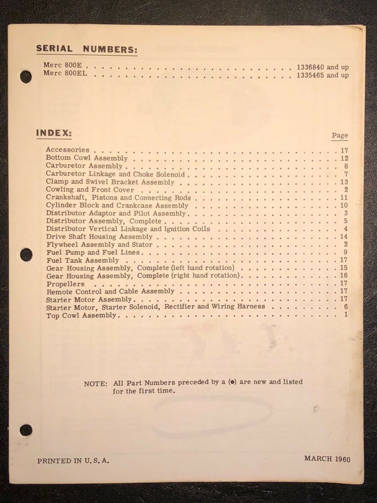 1960 Merc Mercury 800e, 800el, Outboard Parts Manual List Catalog