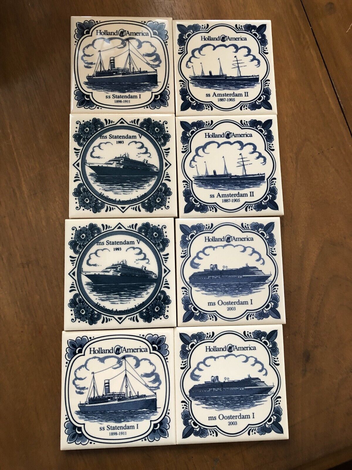 Holland America Cruise Line Delft Tiles 4" Cork Back Coasters - Lot Of 8