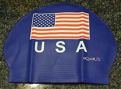 New Aqualis Usa American Flag Navy Latex Swim Cap - Swimming