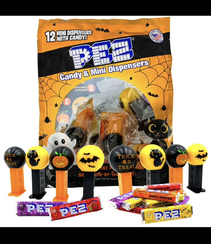 Pez Candy Mini Halloween Candy Dispensers Trick Or Treat Favors, Bag Of 12, New!