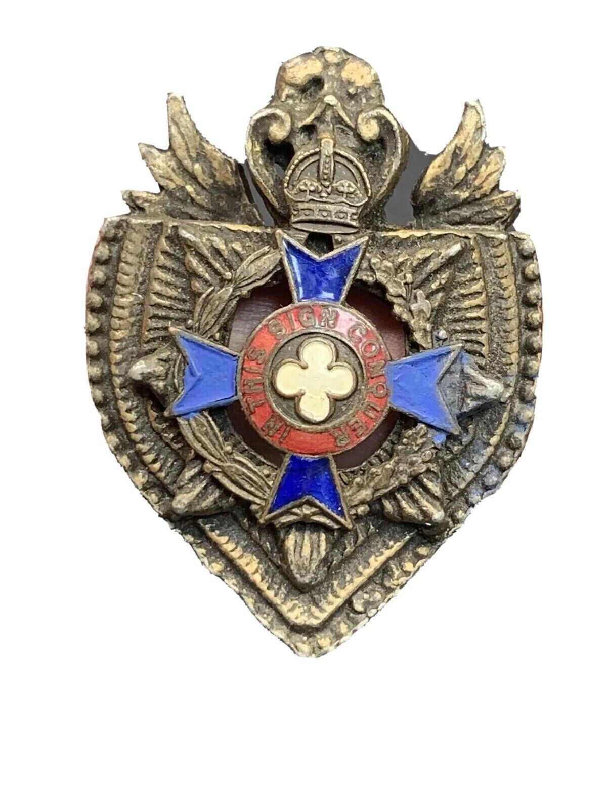 20th Century U.k. Military Pin “in This Sign Conquer” Enameled Brass Pinback