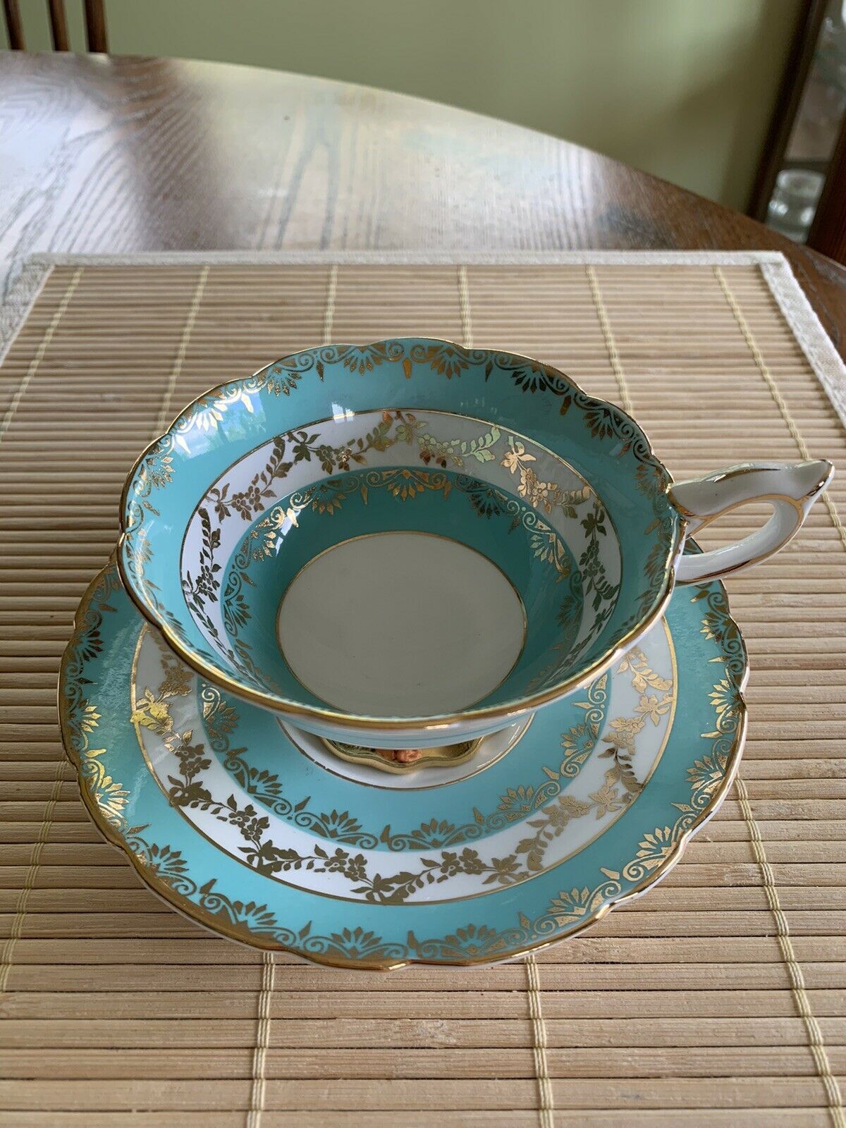 Royal Standard English Bone China Teacup And Saucer Turquois And Gold