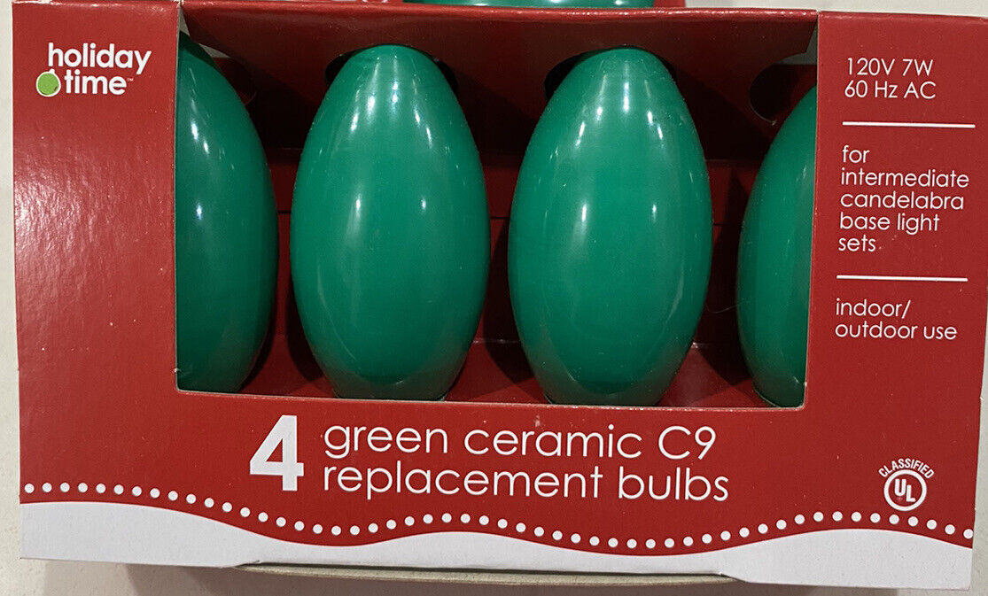 Holiday Time C9 Replacement Bulbs Ceramic Green Incandescent Count 4
