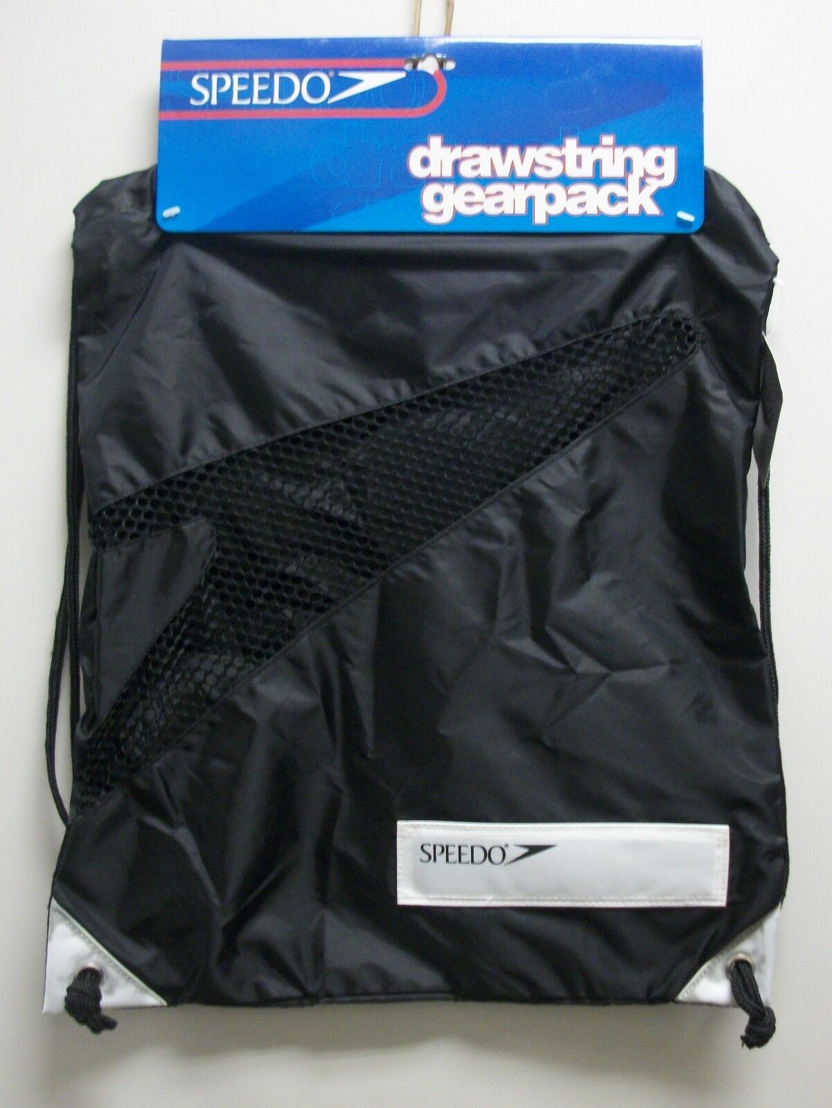New Speedo Gearpack Drawstring Backpack Nylon Mesh Black Running Swimming Dive