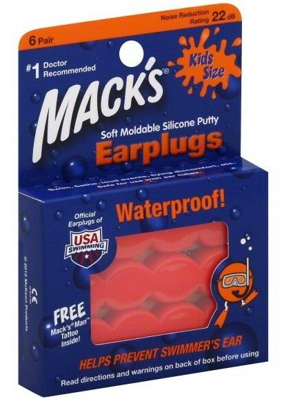 Mack's Kids Swim Ear Plugs Waterproof Moldable Silicone 6 Pr