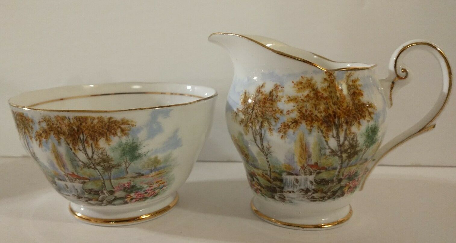 Vintage Royal Standard Creamer And Sugar Bowl "the Old Mill Stream"