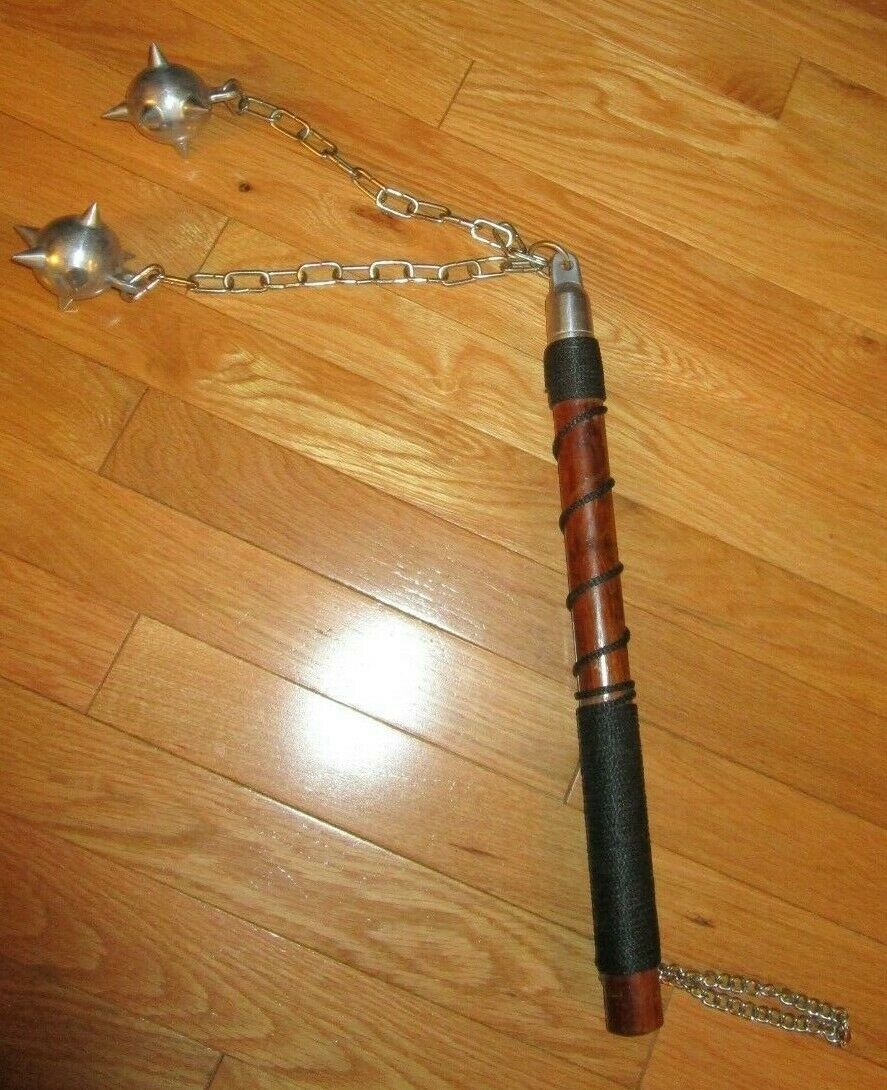 Old Medieval Cast Steel Flail Spike Spiked Balls & Chain Mace Weapon Collect