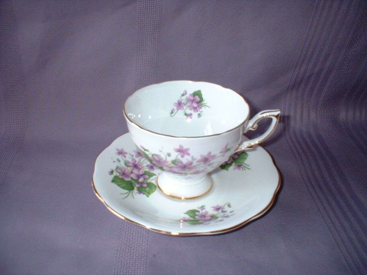Vintage Royal Standard Pedestal Cup & Saucer ~ Violets Pattern No. 7388 ~ Vgc