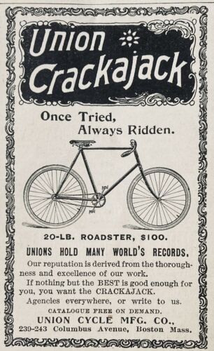 1895 Ad(1800-1a)~union Cycle Mfg. Co. Boston. Union “crackerjack” Roadster