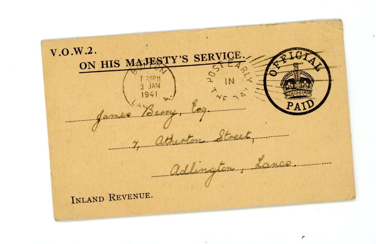 Postal Card Acknowledge Receipt War Damage To Property Ww2 World War Two Britain
