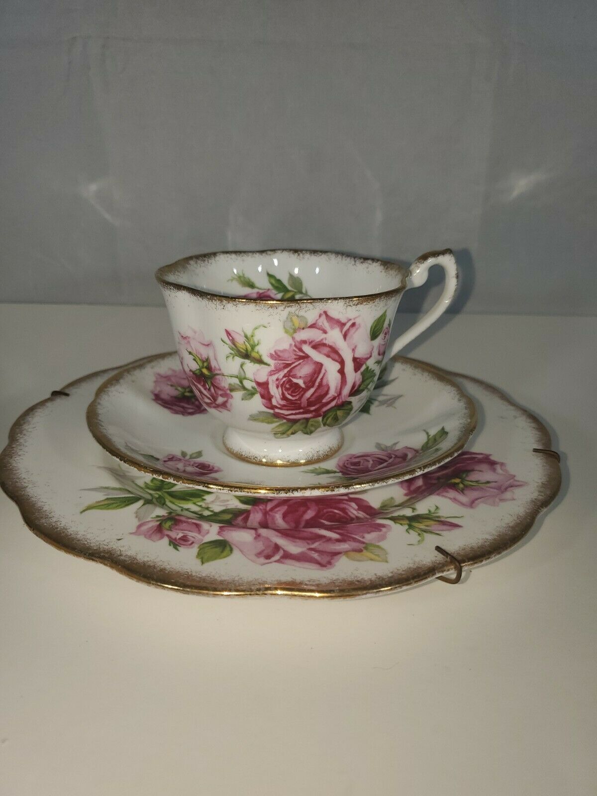 Royal Standard England Orleans Rose Bone China Trio/cup Saucer Plate/gold Pink