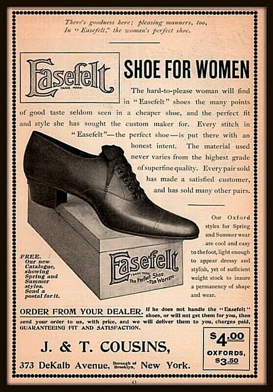 1898 Easefelt Shoe Woman J T Cousins Rhyme Oxford Style Fashion Print Ad
