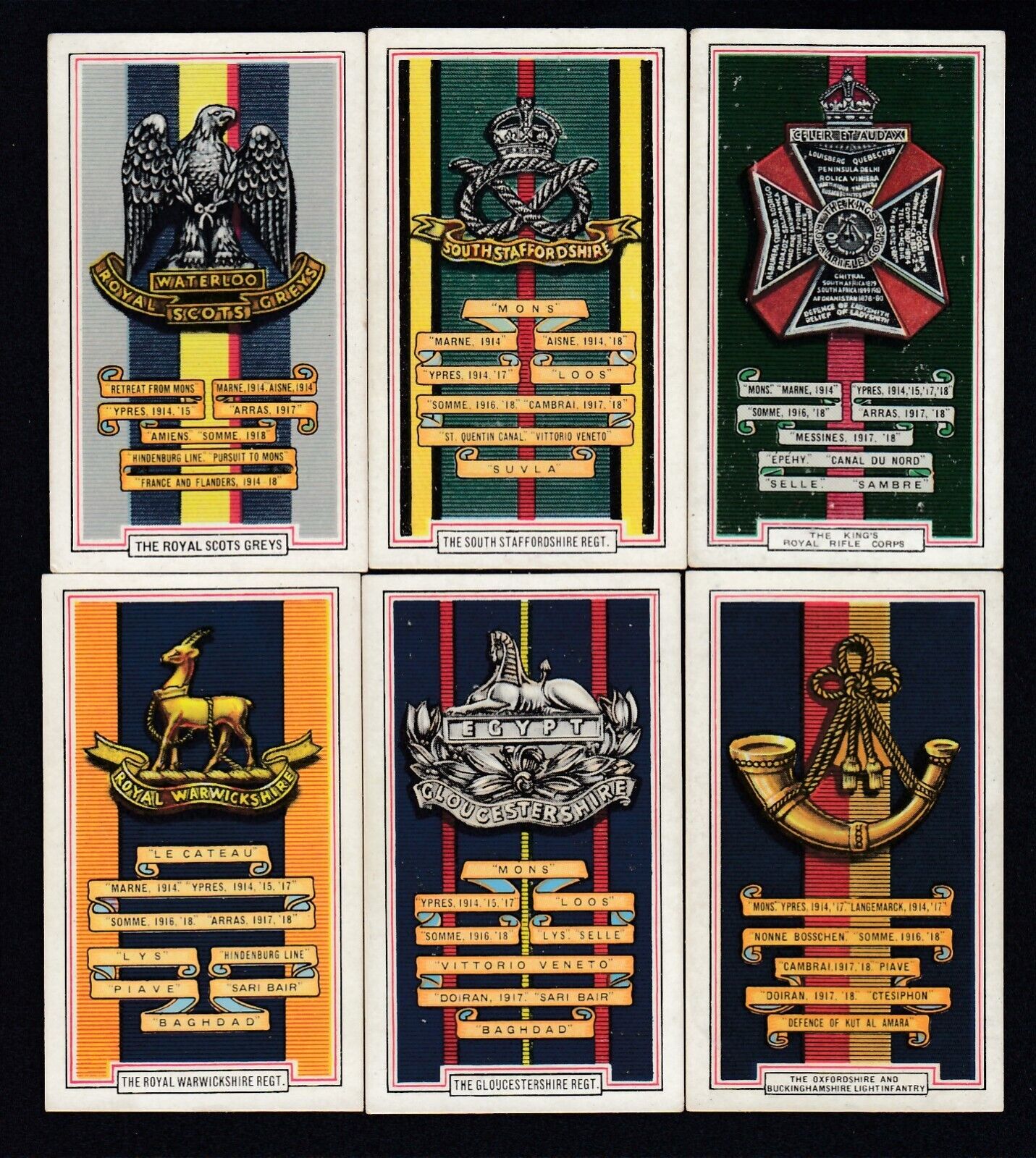 6 Vintage 1939 British Military Cards The Royal Scots Greys Royal Warwickshire +