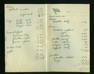 Holland American Line Stationery Page - Passenger Written Cruise Expenses