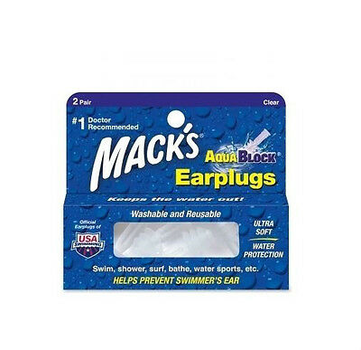 Mack's Aqua Block Earplug Swimming Clear Silicone Ear Plug Learn To Swim New 13c