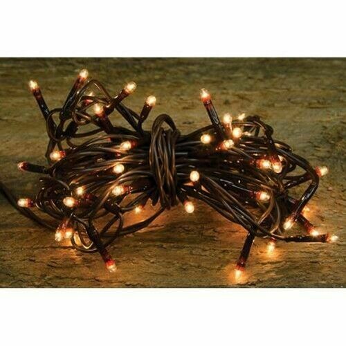 Light Set String Strand Clear Teeny Rice Bulbs 50 Ct Count Brown Cord Primitive