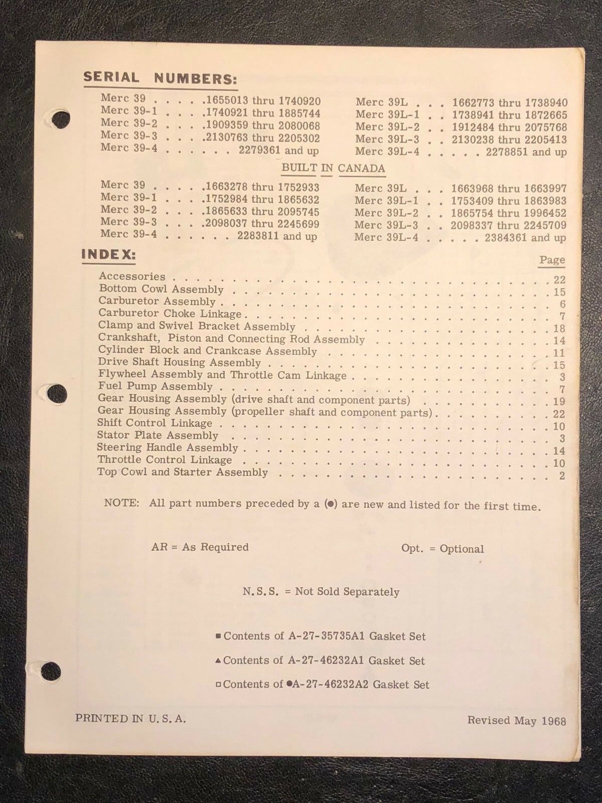 1968 Mercury Merc 39,-1,2,3,4 Outboard Motor Parts Manual Catalog