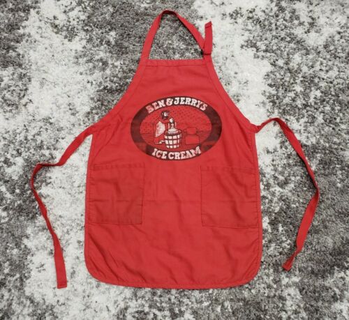 Vintage Early 90s Ben & Jerry's Ice Cream Red Grapic Apron 2 Pockets Chef Logo