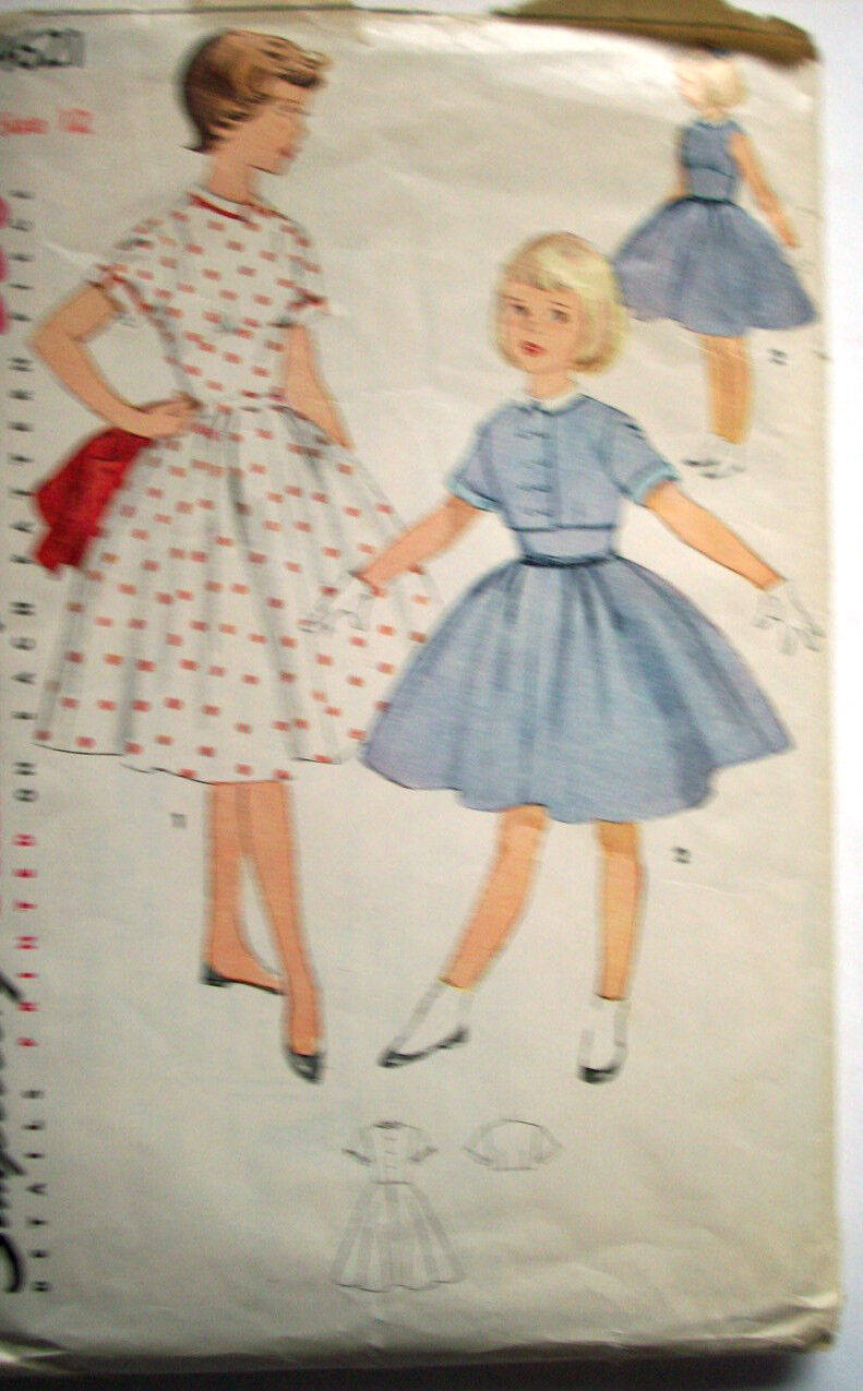 1950's Girl's Tight Midriff Gathered Skirt  Dress & Jacket Pattern 4621 Size 12