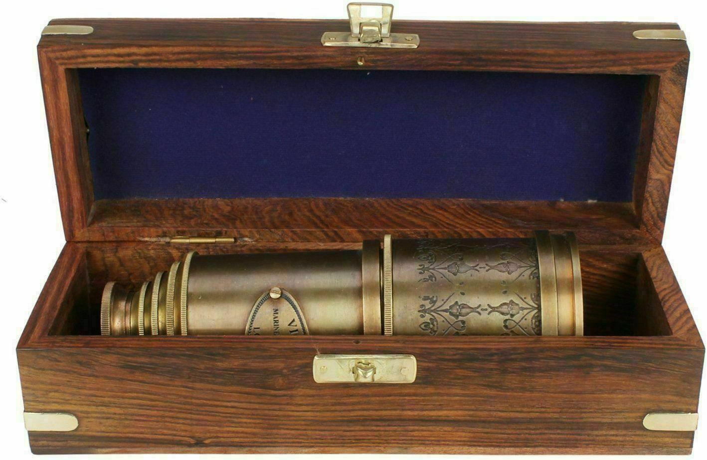Brass Antique Vintage 20"victorian Marine Telescope With Wooden Box Spyglass