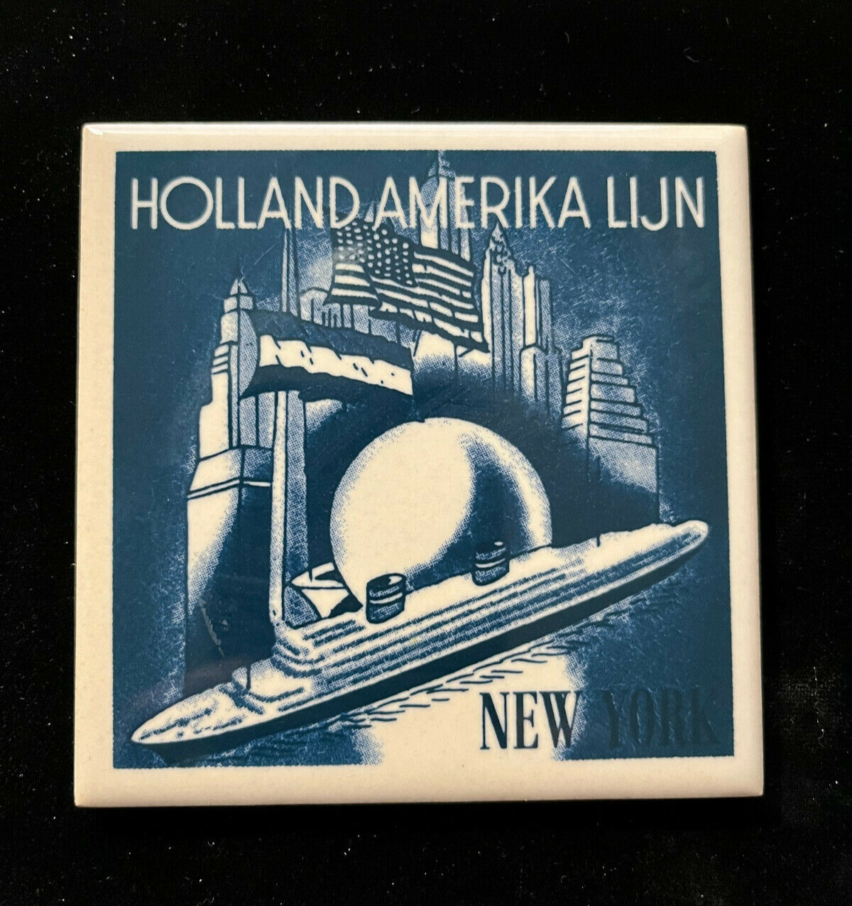 Holland America Lines Blue Delft Tile Coaster Amerika Lijn New York