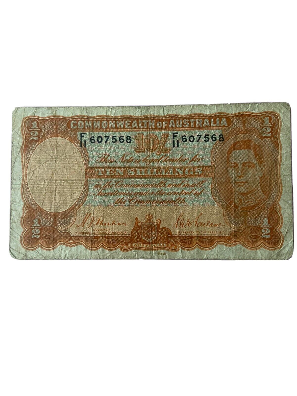 Australia Ten Shillings Ww2 Bank Note