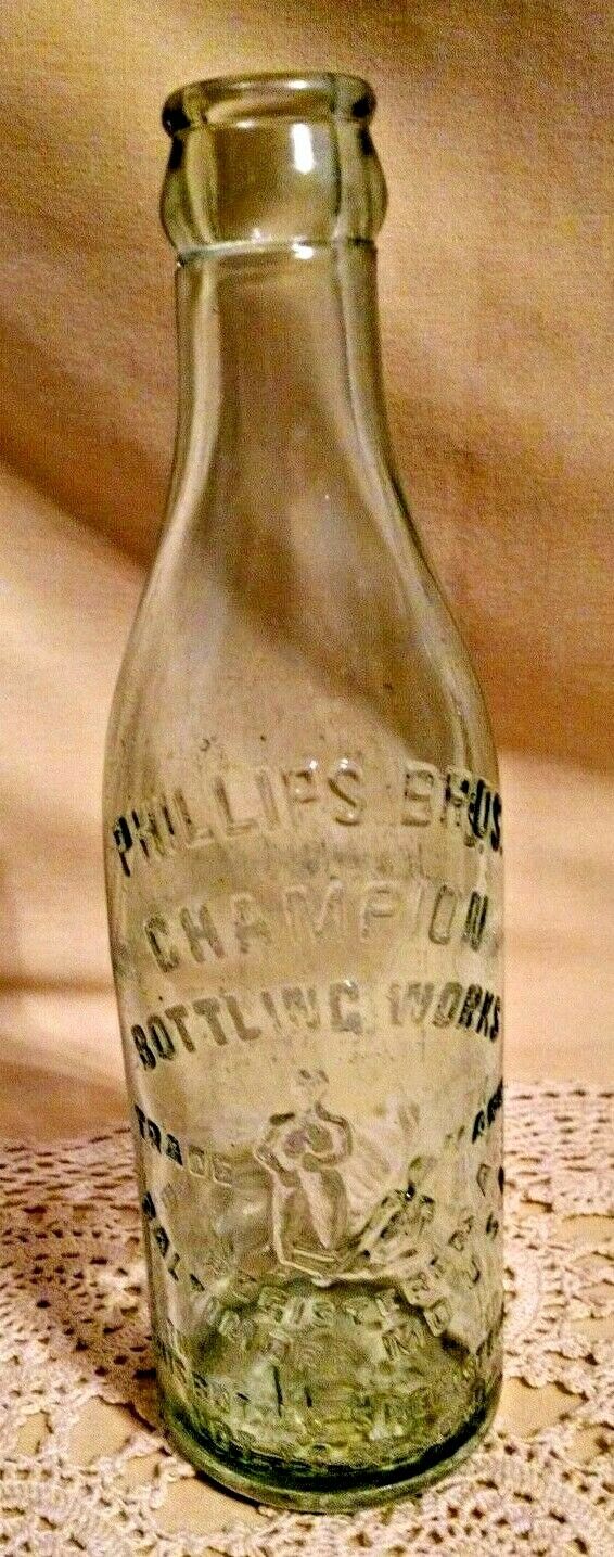 Phillips Bros Champion Bottling Works Bottle Green Glass 8 Fl Oz Baltimore Md.