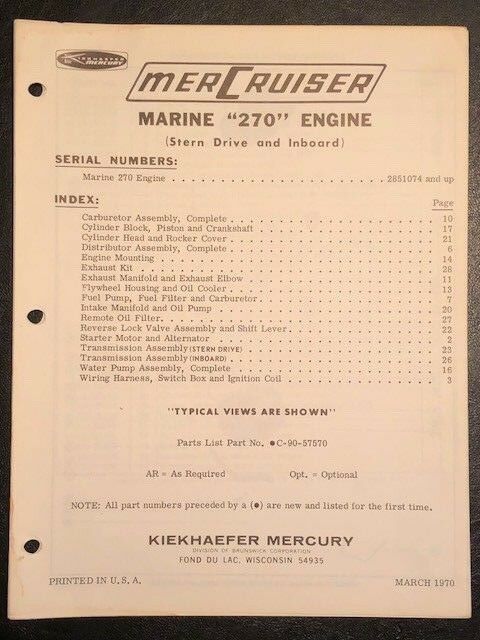 1970 Mercury Merc 270, Marine Engine Stern Drive & Inboard Motor Parts Manual