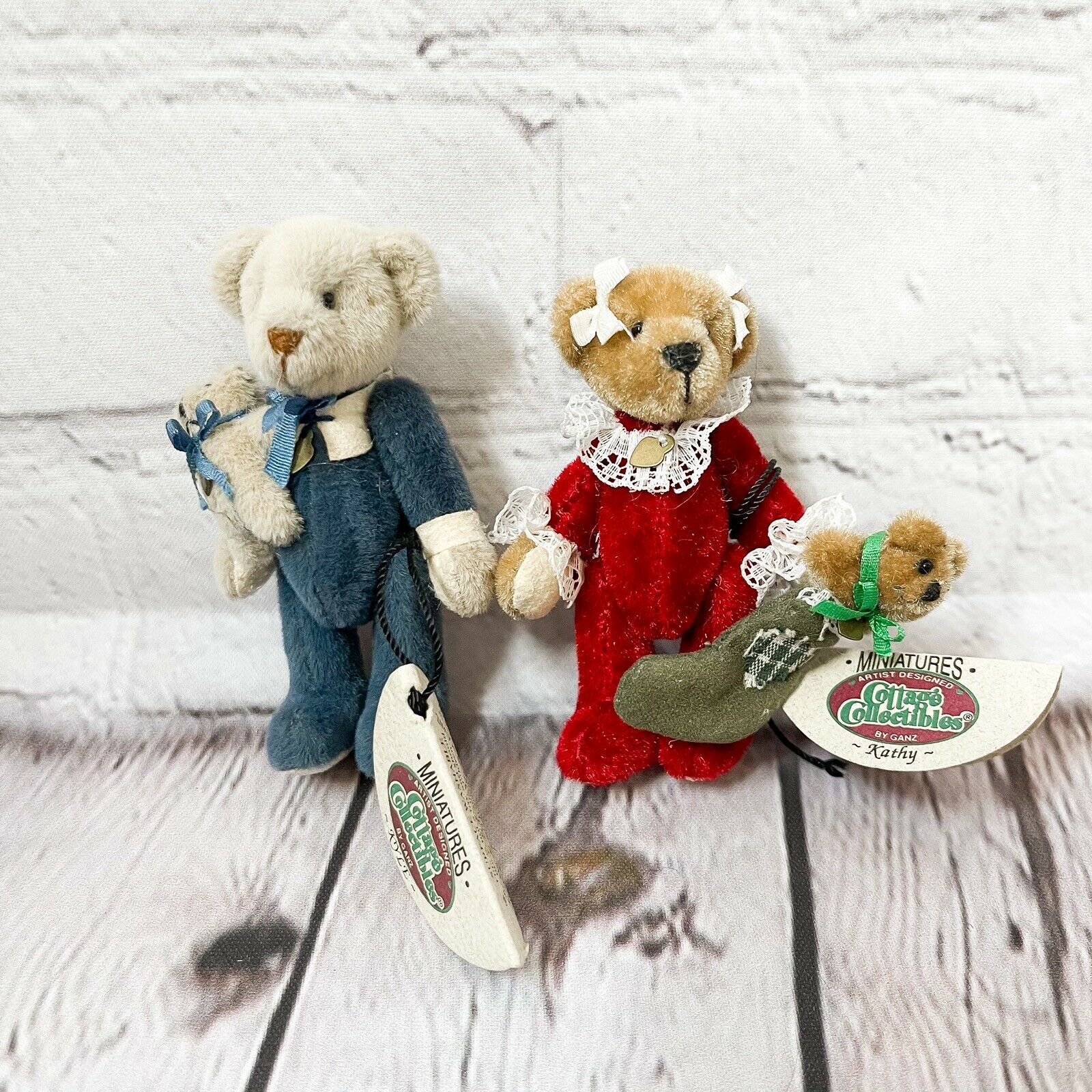 Lot Cottage Collectibles Ganz Christmas Kathy & Kyle Bear Plush Miniatures New