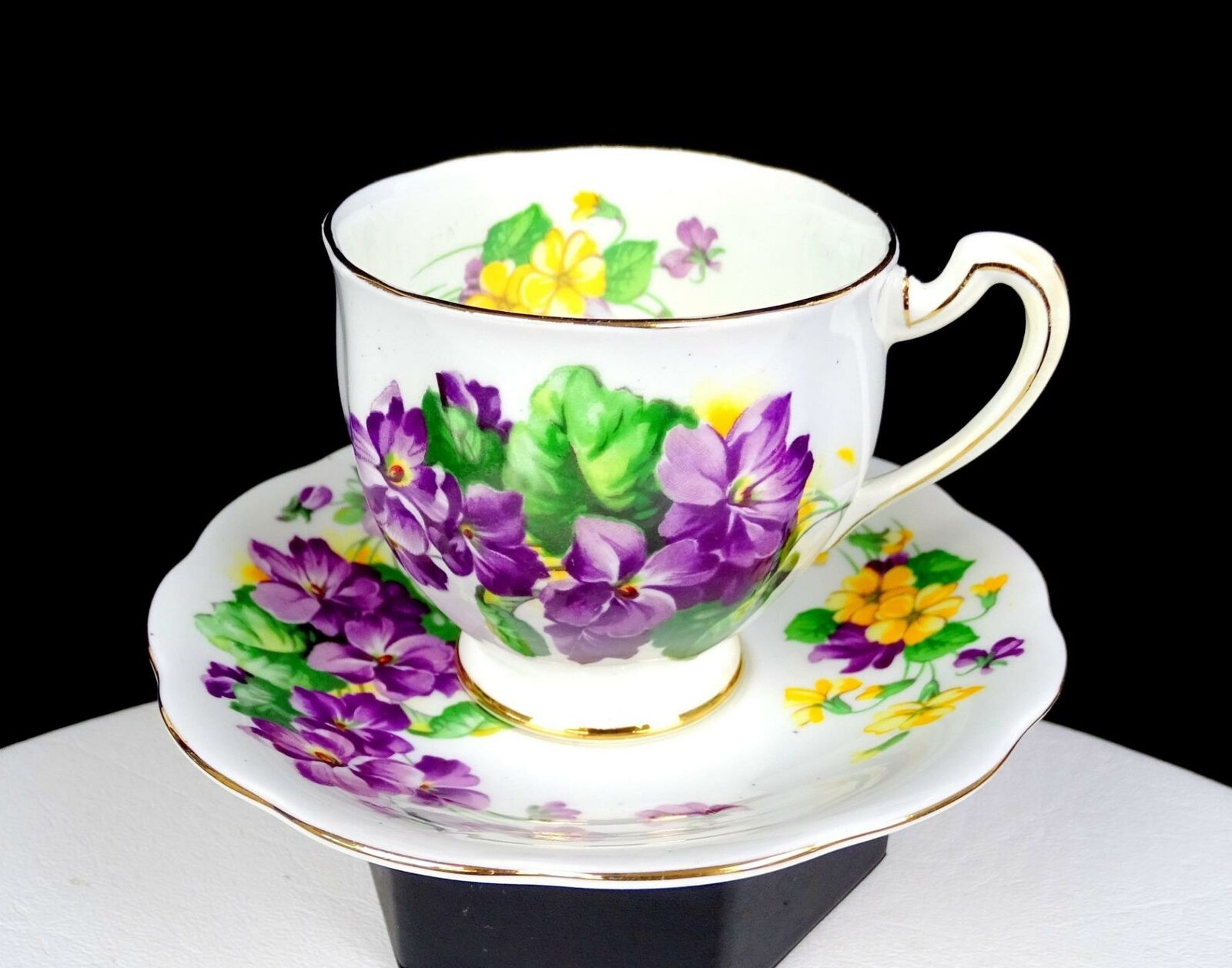 Royal Standard Porcelain Lavender Lady Gold Trim 3" Footed Cup & Saucer 1930-49