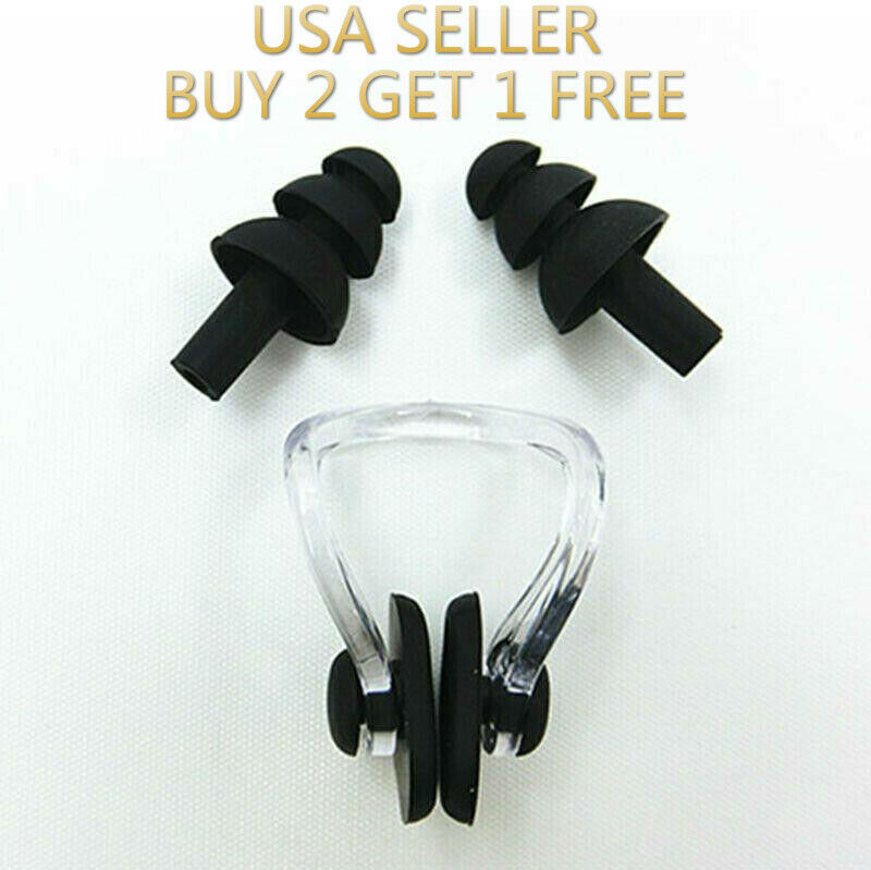 Black Silicone Waterproof Swim Swimming Nose Clip + Ear Plug Earplug Combo Set