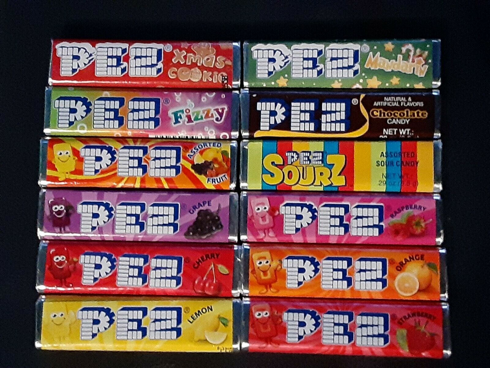 12 Packs Pez Candy Refill- Hard To Find Flavors + Rare Xmas Cookies & Mandarin