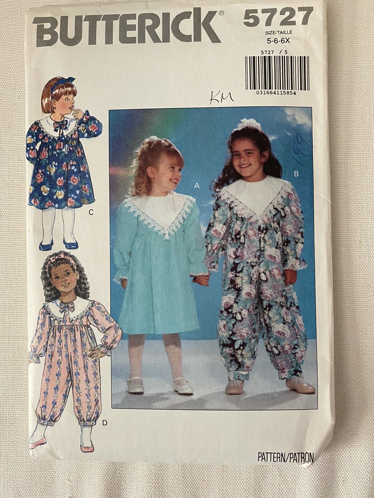 Vtg Butterick Sewing Pattern 5727 Child’s Dress And Jumpsuit 5-6x