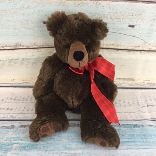 Ganz Sweetheart Bear Plush Teddy Brown 14"  Stuffed Animal Sitting Soft Red Bow