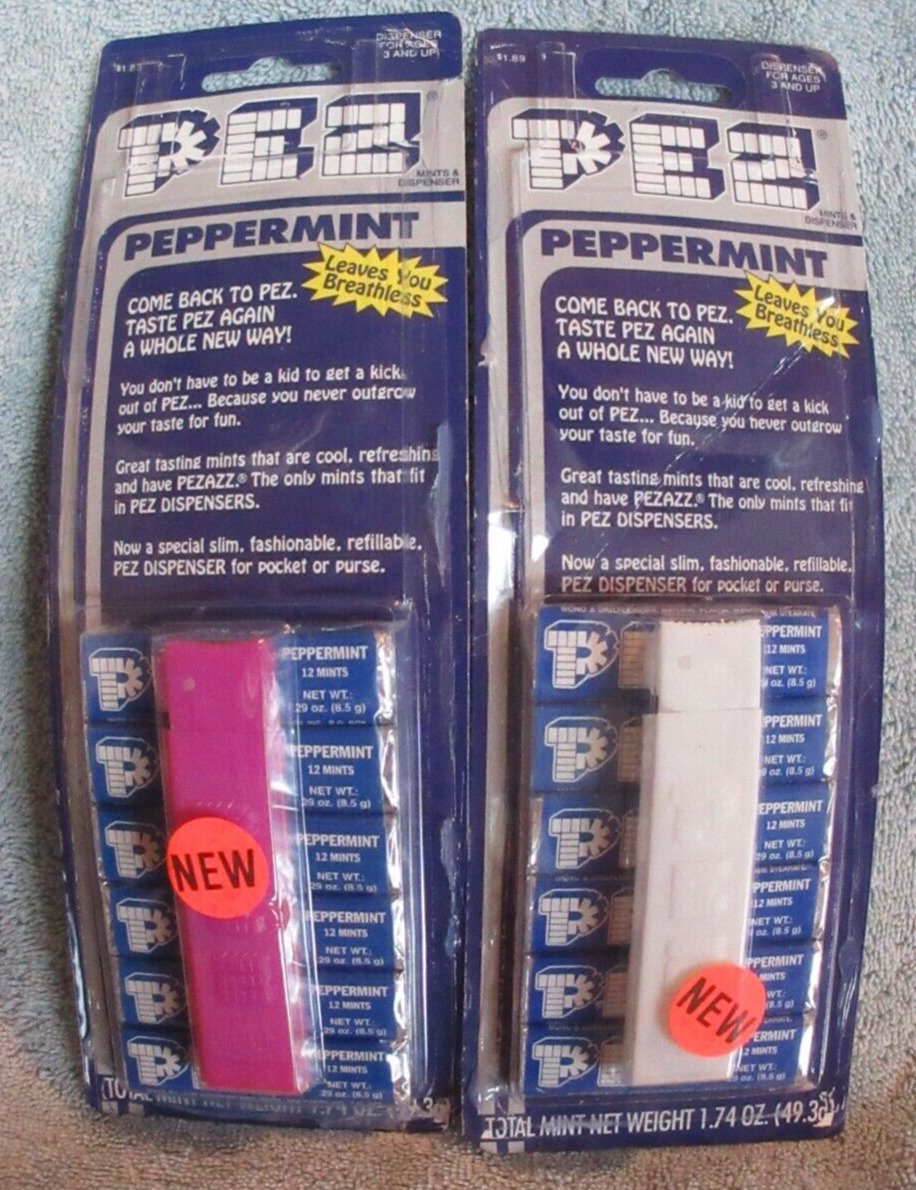 2 Pez Dispenser On Card Purple- White New On Card Vgc Free Shipping