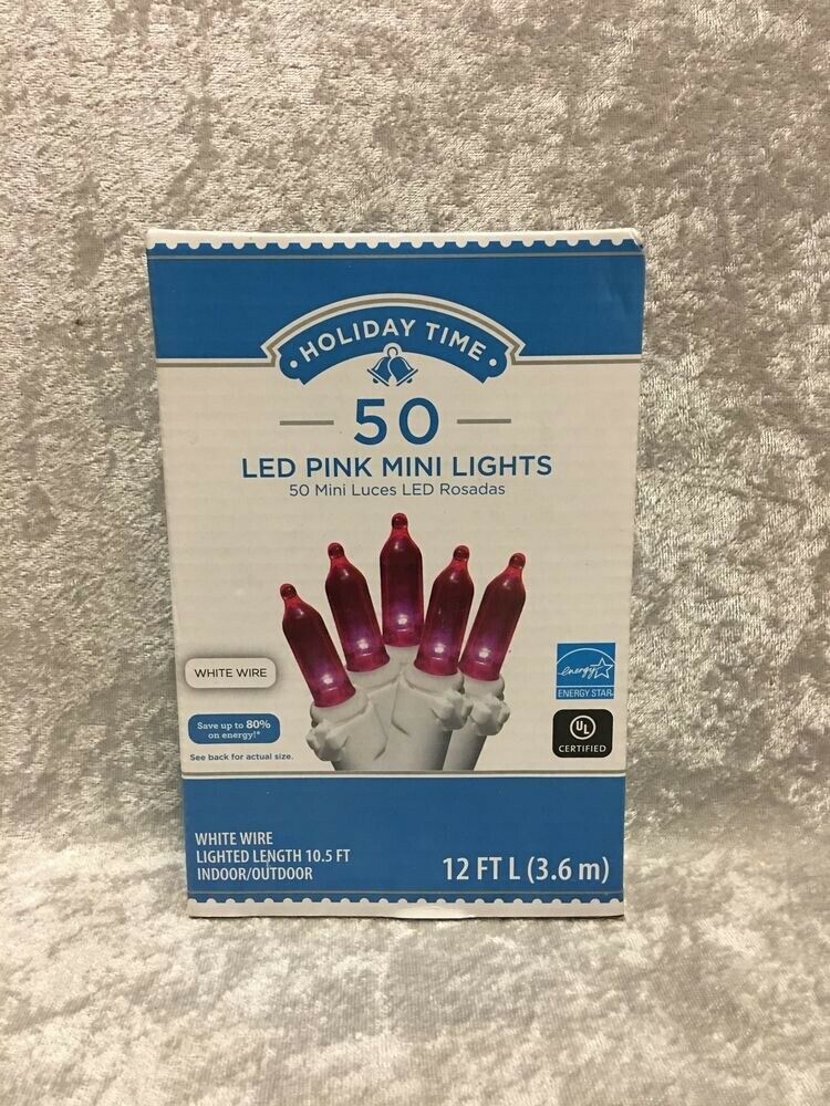Holiday Time 50 Pink Led Mini Lights White Wire Christmas