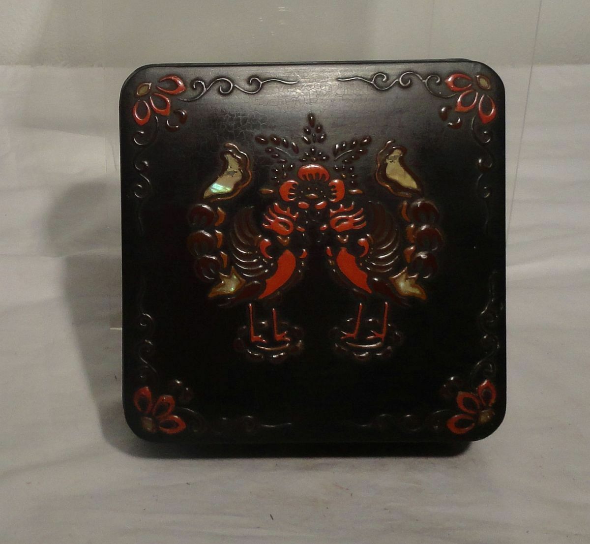 Antique Vintage Chinese Japanese Lacquer Box Phoenix Decoration