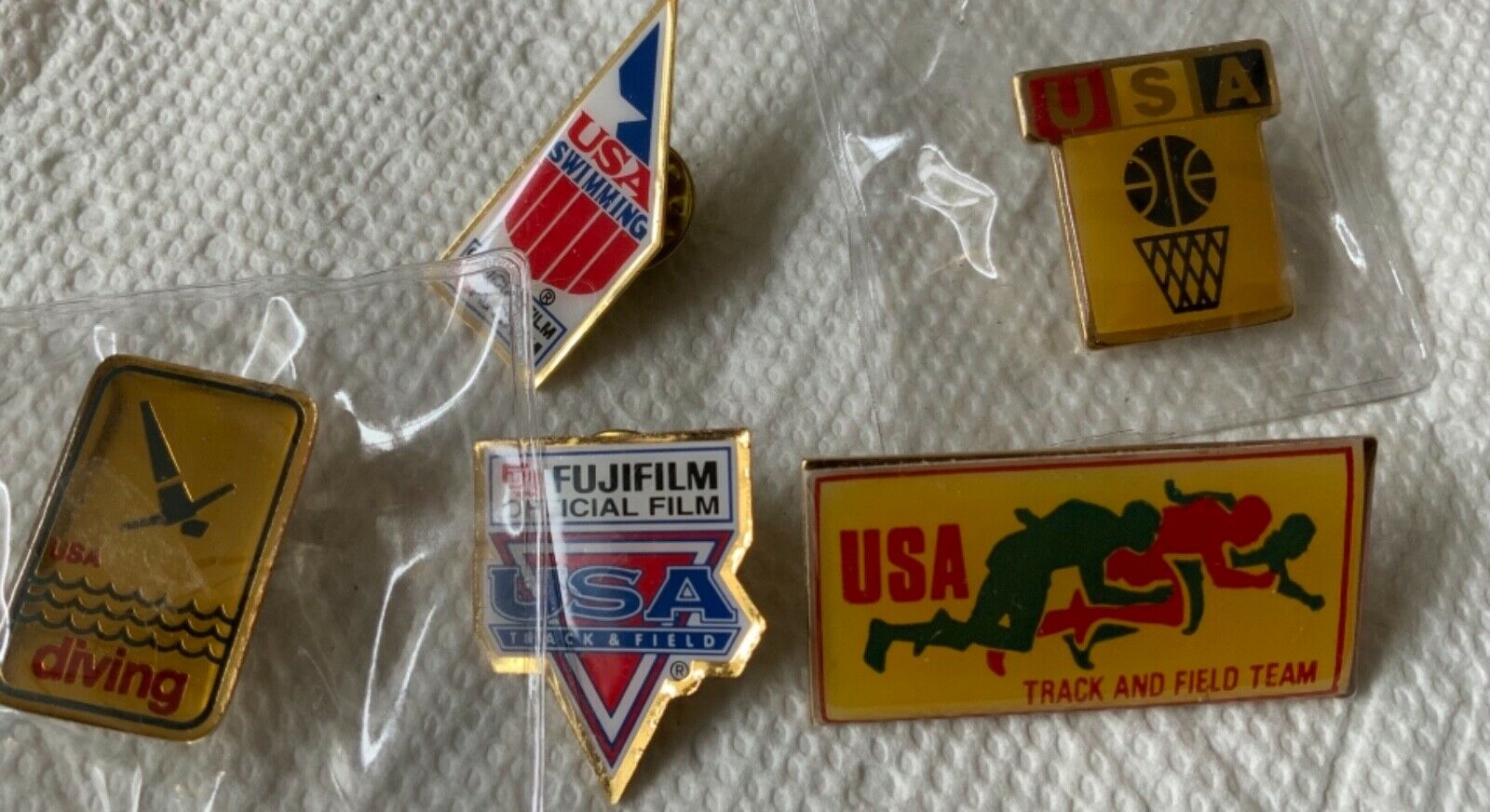 Olympic Sponsor Pins Lot Of 5, Basketball, Diving, Track & Field Fuji Film