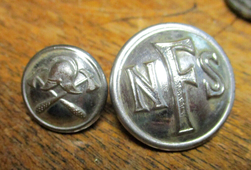 Two Wwii British National Fire Service Buttons, Copper Backed Firmin London