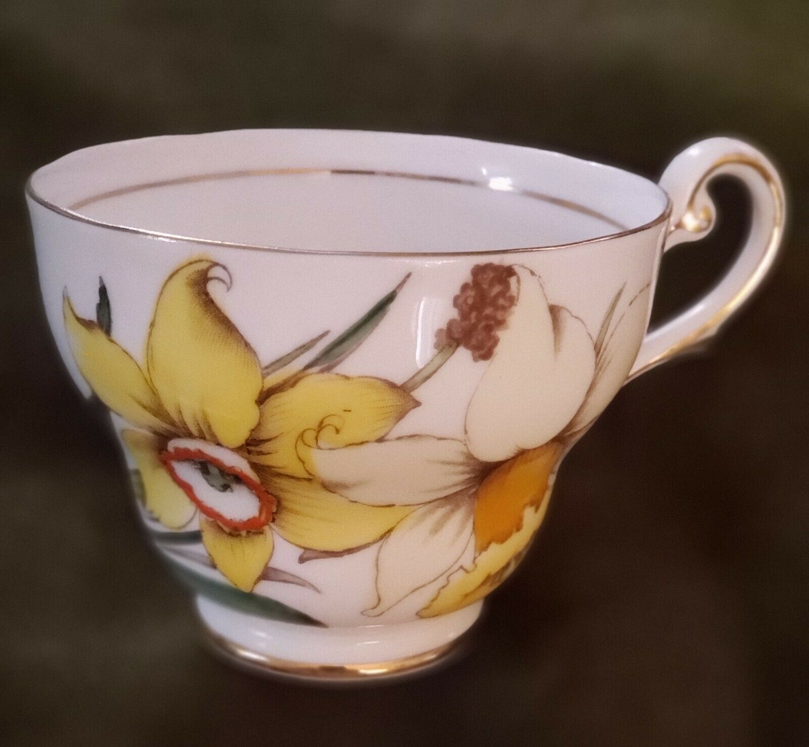 Royal Standard "daffodils" Golden Gleam Footed Tea Cup& Saucer-perfect Condition