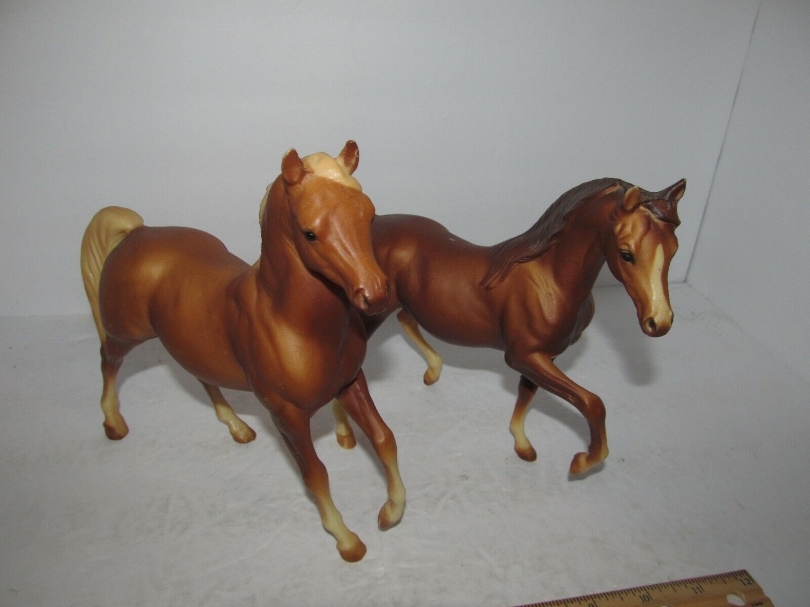2 Vintage Breyer Molding Co. Brown Plastic Horse 7" Tall