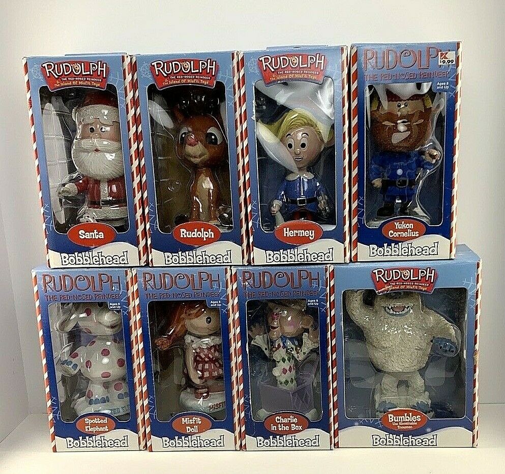 Rudolph The Red Nosed Reindeer Show Bobbleheads Set Of 8 -toy Site 2001 & 2002
