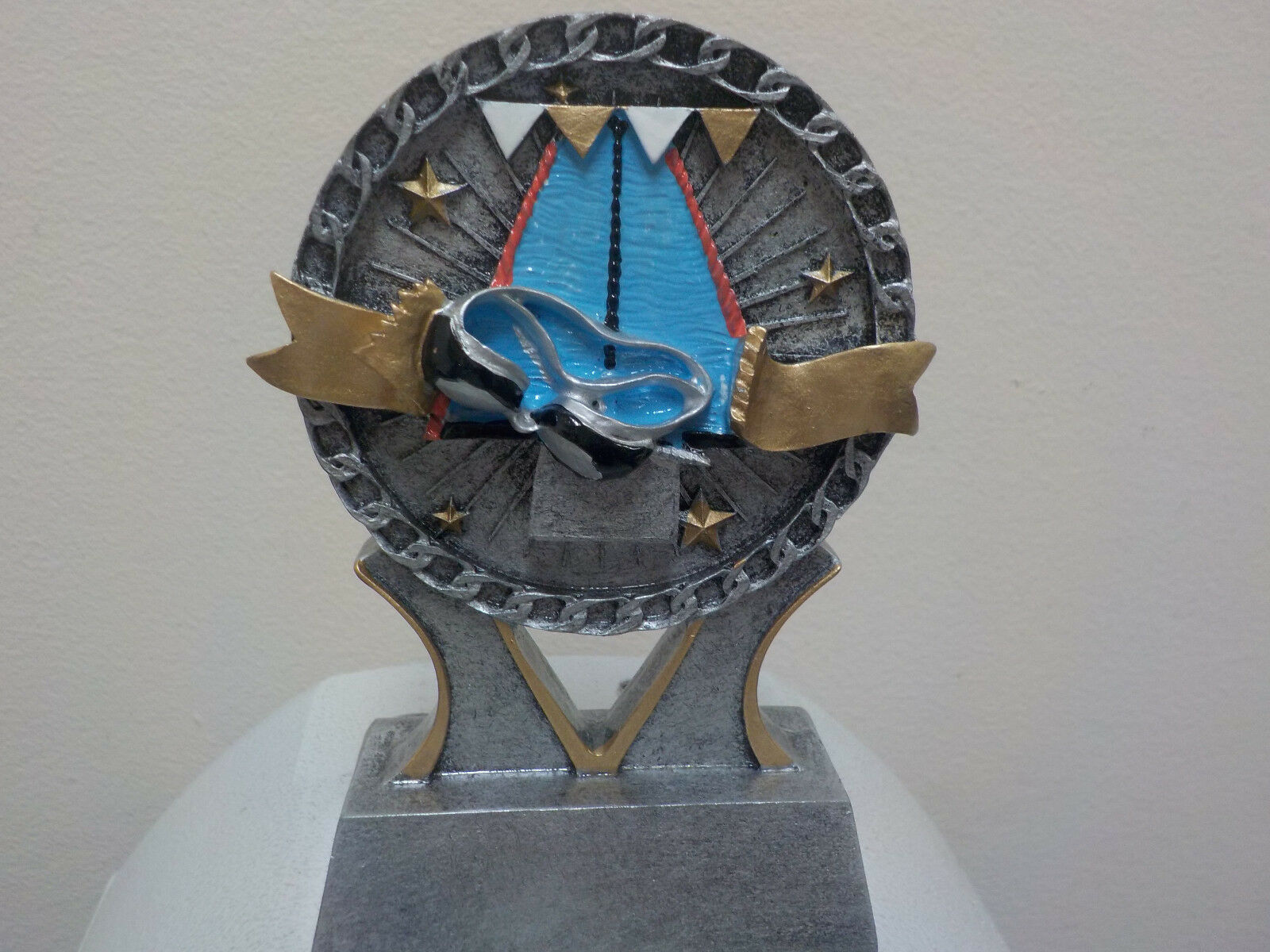 Great Swimming Trophy Award, About 4.5" High, W/ Engraving, Chain Link Border