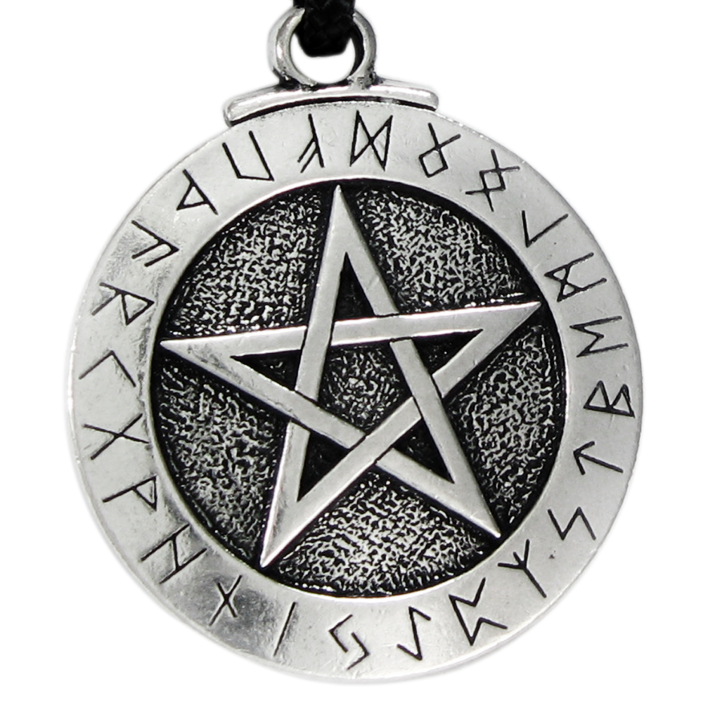 Solid Pewter Rune Pentacle Pendant Norse Futhark Pentagram Necklace Jewelry