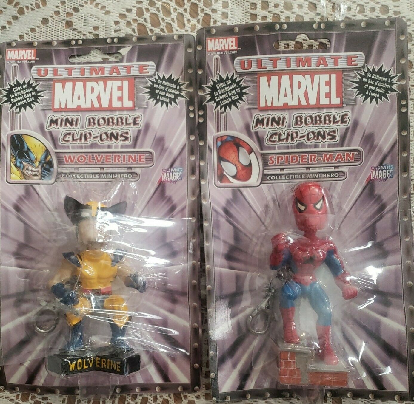 Lot Of 2 Ultimate Marvel Mini Bobble Clip Ons Spider-man & Wolverine Key Chain