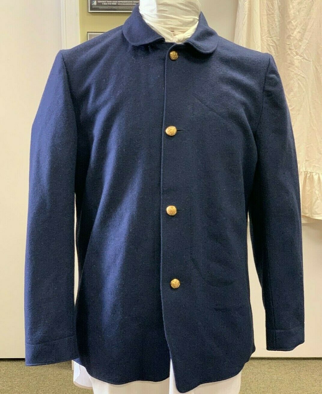 Civil War Union Army Blue Wool Sack Coat, Sz 42r Chest - Unlined Solid Wool