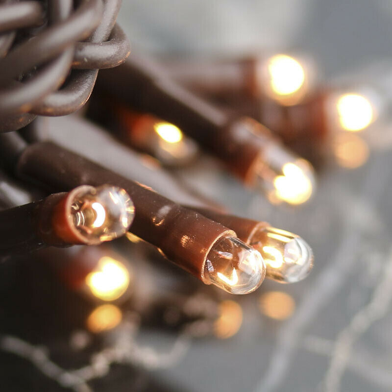 Light Set String Strand - Clear Teeny Rice Bulbs - 100 Ct Count - Brown Cord