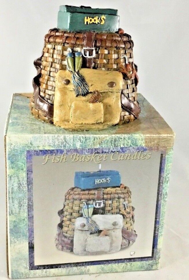 Fishing Basket Candle Solid Detailed Vintage 2001 Boxed