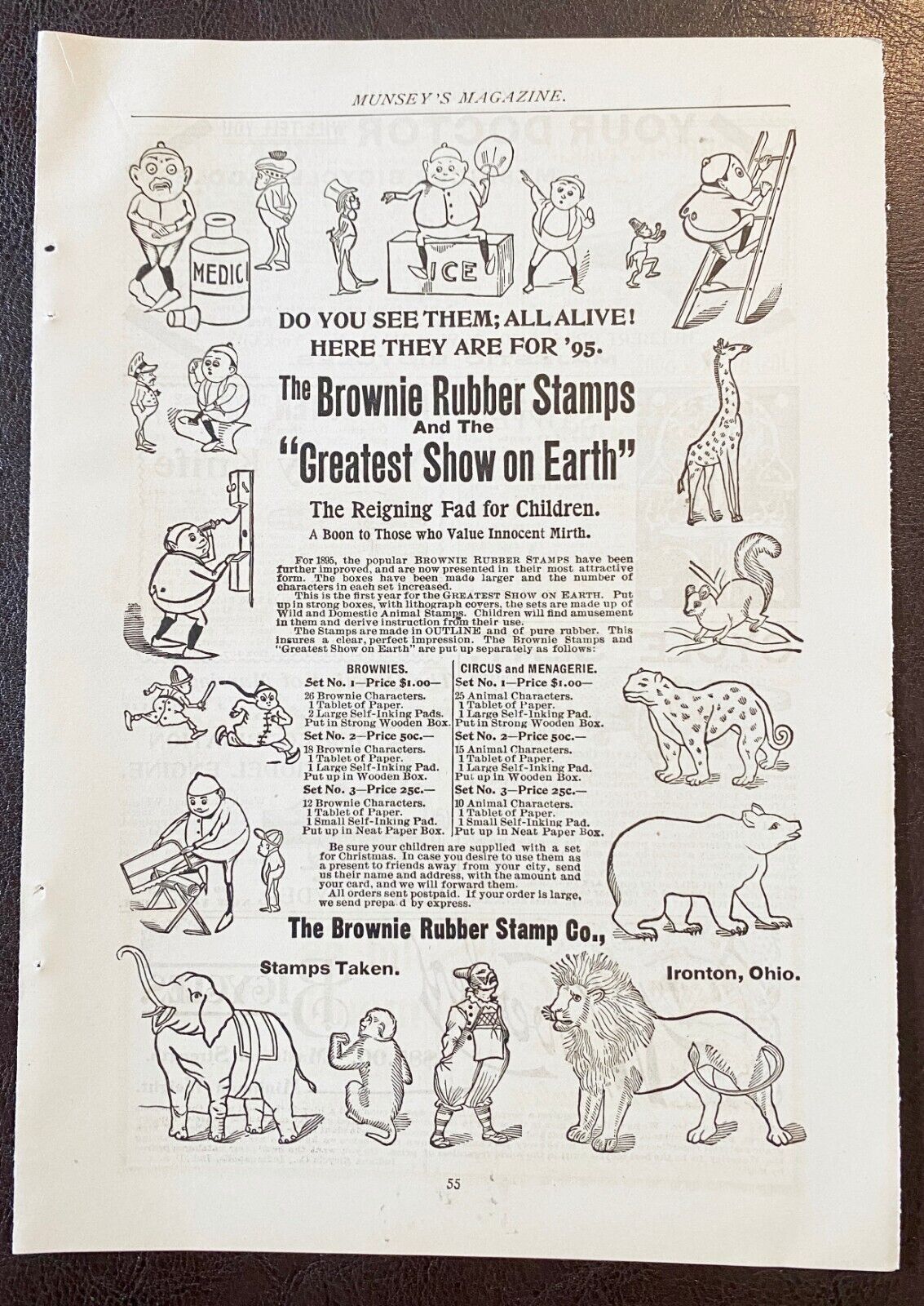 1895 Brownie Rubber Stamp Co Vtg Print Ad Ironton,o~palmer Cox Characters&circus