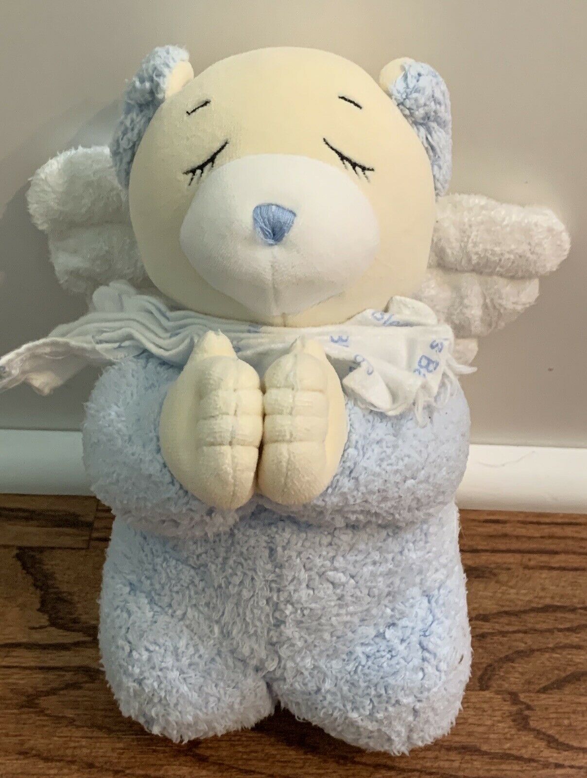 Baby Ganz 10” Plush Blue Angel Bear Praying God Bless Baby Sewn Eyes Rare 2001